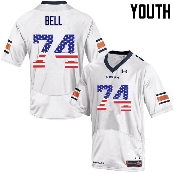 Youth #74 Wilson Bell Auburn Tigers USA Flag Fashion College Football Jerseys-White - Click Image to Close